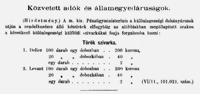 1922.06.25. Delice és Levant cigaretta