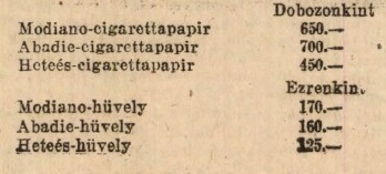 1922.08.06. Modiano termékek