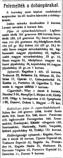 1922.10.01. Felemelték a dohányárakat