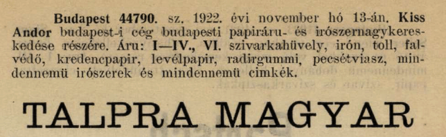 1923.11.13. Talpra magyar hüvely