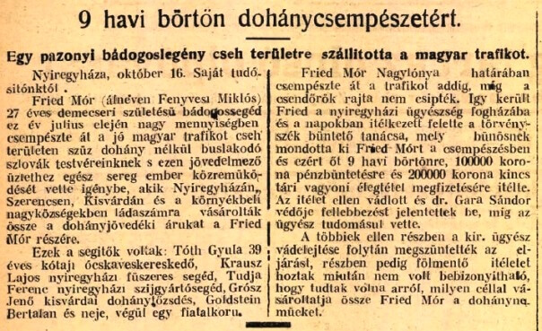 1923.10.17. Dohánycsempészés
