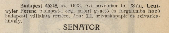 1923.11.28. Senator papír és hüvely