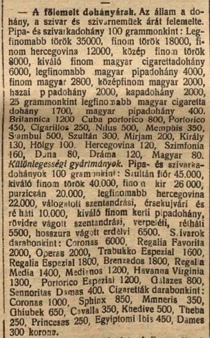 1924.02.10. Fölemelt dohányárak
