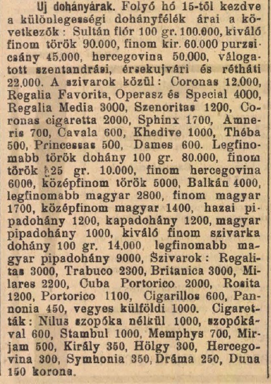 1924.06.19. Új dohányárak