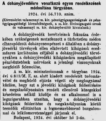 1924.10.10. Dohányjövedék