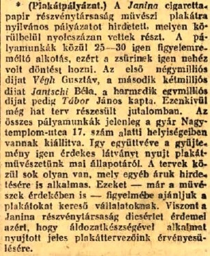 1924.10.18. Janina plakátpályázat