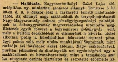 1926.09.29. Zobel Lajos halála