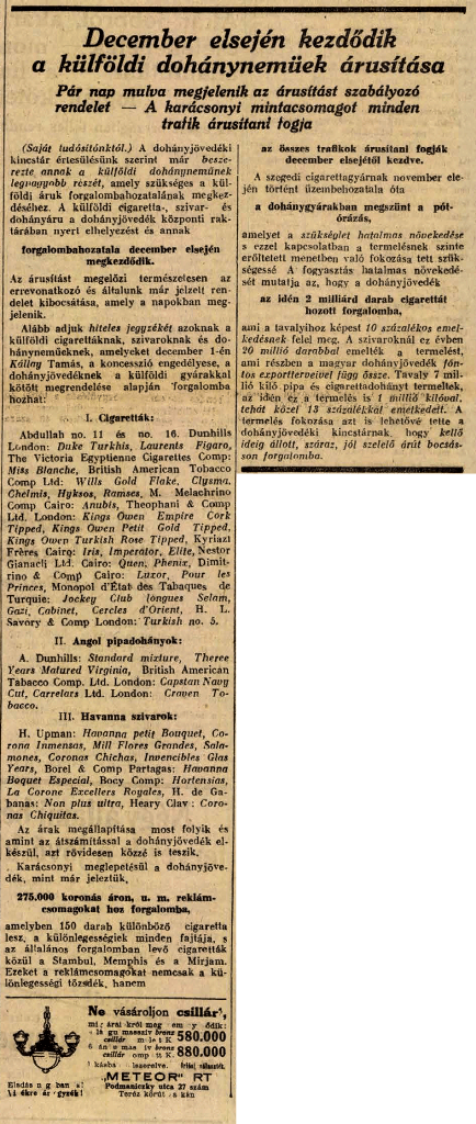 1926.11.24. Külföldi dohányáru 2.