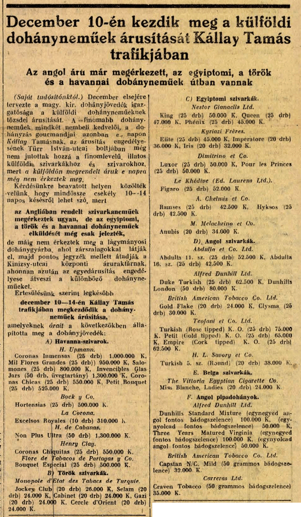 1926.12.03. Külföldi dohányáru