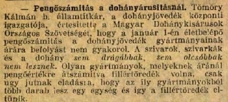 1926.12.07. Trafikárak pengőben