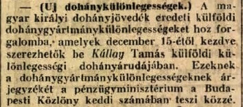 1926.12.14. Dohánykülönlegességek
