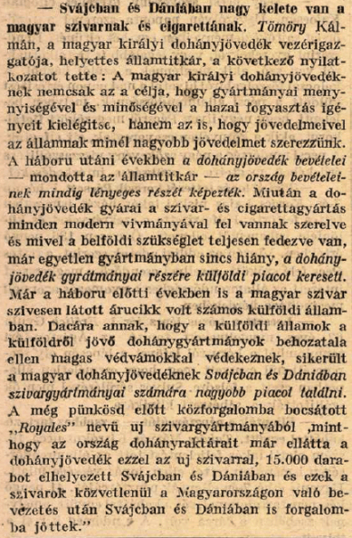 1927.06.09. Dohány-export