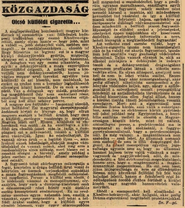 1927.10.08. Olcsó külföldi cigaretta