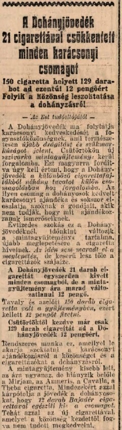 1927.12.21. Cigaretta mintagyűjtemény