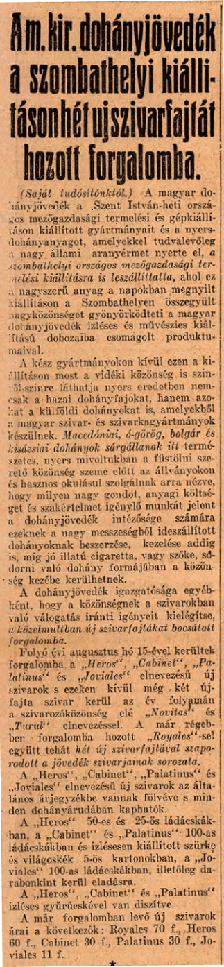 1928.09.08. Kiállítási szivarok