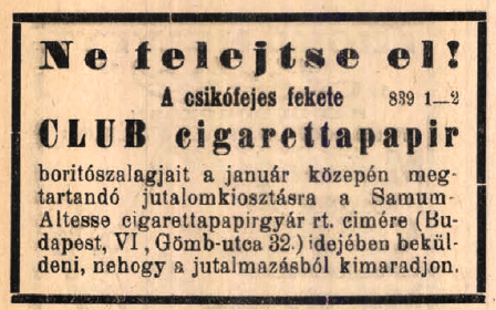 1928.12.15. Club cigarettapapír