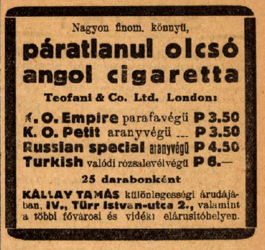 1928.12.15. Teofani & Co. angol cigaretták