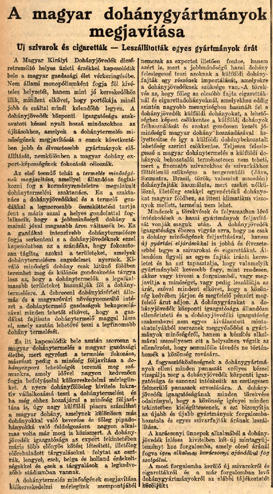 1928.12.16. Új dohánygyártmányok