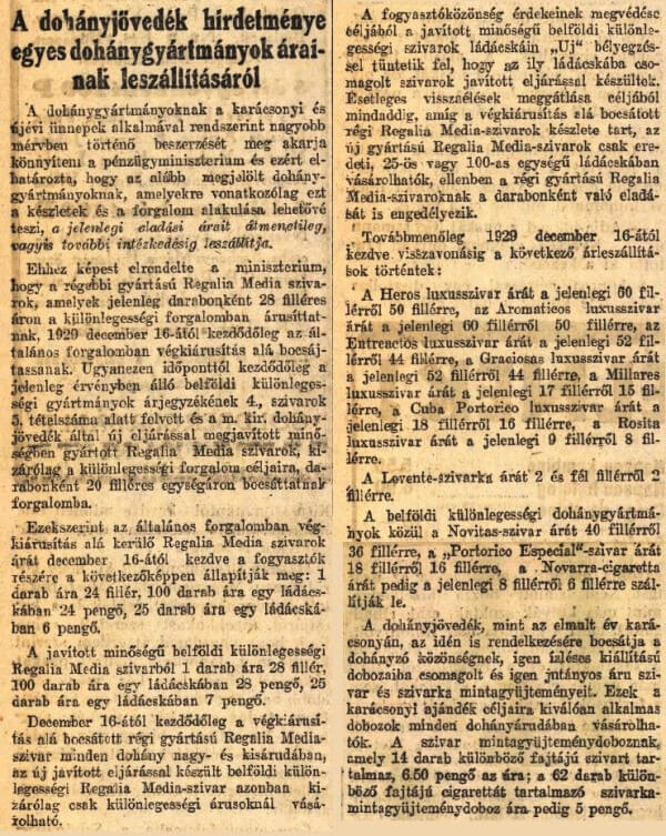1929.12.15. Néhány árleszállítás