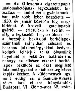 1929.12.15. Olleschau jutalomakció