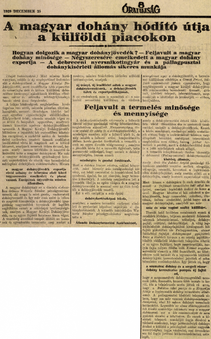 1929.12.25. Dohányexport