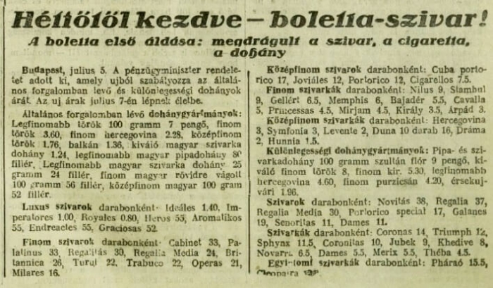 1930.07.06. Ismét megdrágul