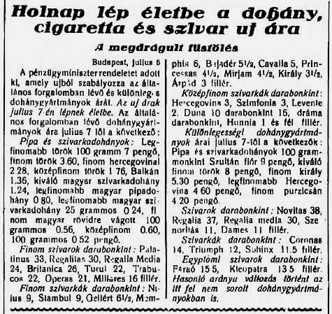 1930.06.06. Új dohányárak