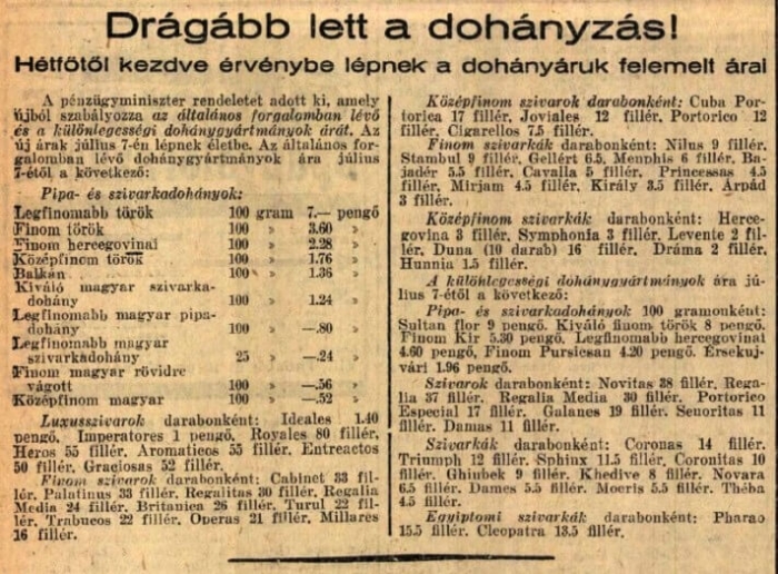 1930.07.06. Drágább dohányzás