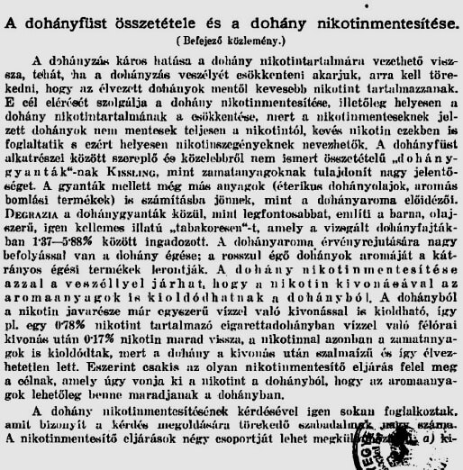 1930.08.01. A dohányfüst összetétele...