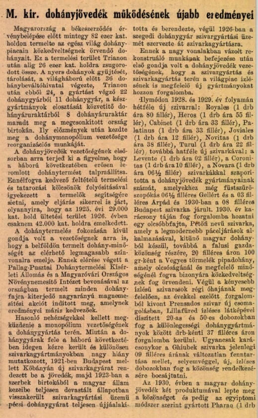 1930. A Dohányjövedék