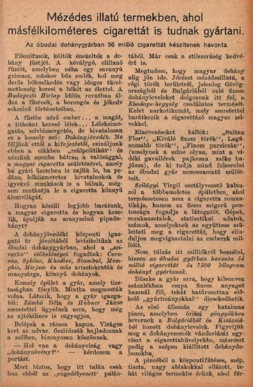 1930. Óbudai Dohánygyár