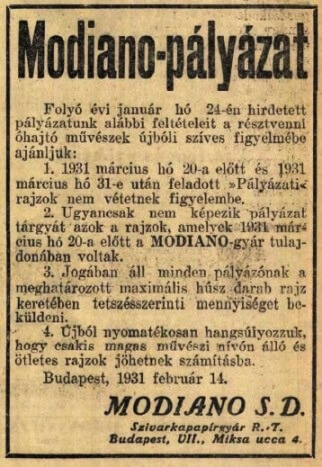 1931.02.15. Modiano pályázat