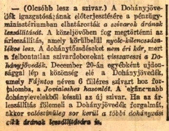 1931.12.16. Olcsóbb szivar