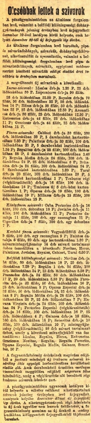 1931.12.19. Olcsóbb szivarok