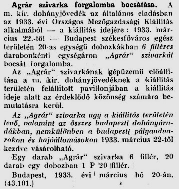 1933.04.01. Agrár cigaretta