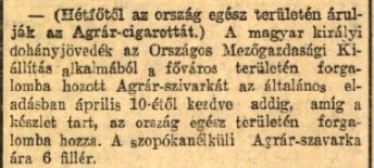 1933.04.09. Agrár cigaretta