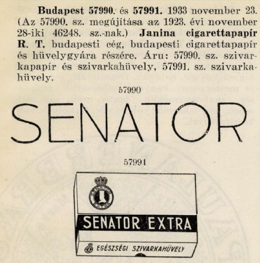 1933.11.23. Senator papír és hüvely