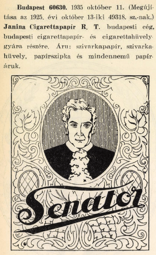 1935.10.11. Senator papír és hüvely 1935.10.11. Senator papír és hüvely