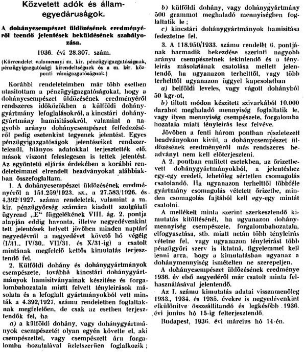 1936.04.10. Dohánycsempészet