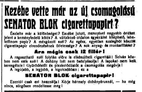 1937.05.15. Senator Blok cigarettapapír