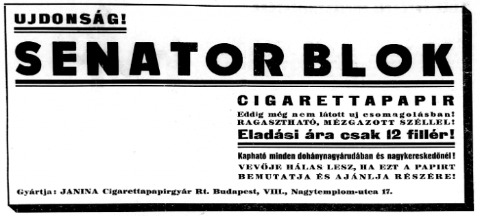 1937.11.04. Senator Blok cigarettapapír