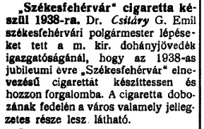 1937.12.02. Székesfehérvár cigaretta