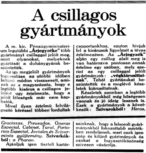 1938.06.11. Megszűnő gyártmányok