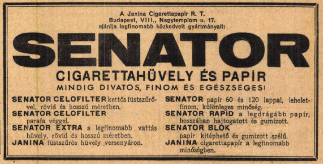 1938.11.06. Senator papír és hüvely