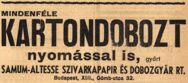 1938.12.13. Samum-Altesse dobozgyár