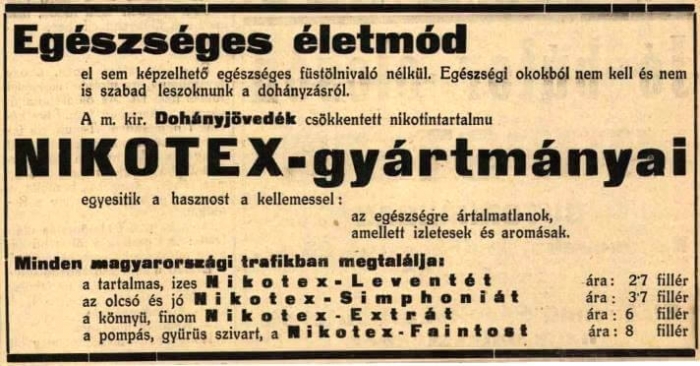 1938. Nikotex-gyártmányok