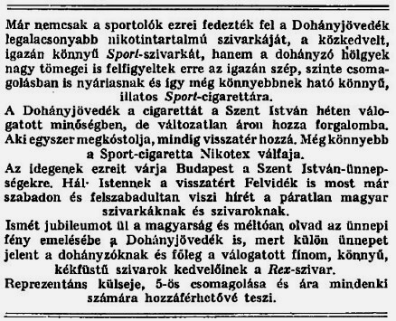 1939.08.20. A Jövedék gyártmányai