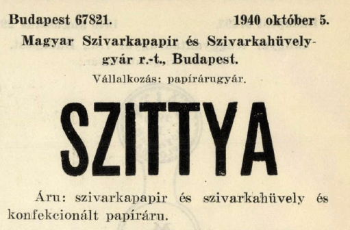 1940.10.05. Szittya papír és hüvely 1940.10.05. Szittya papír és hüvely