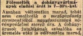 1941.08.15. Dohány áremelés