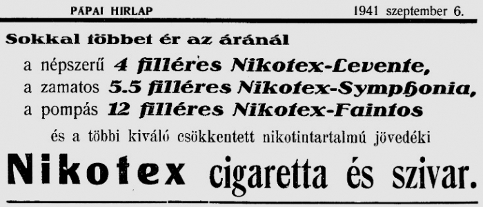1941.09.06. Nikotex cigaretta és szivar